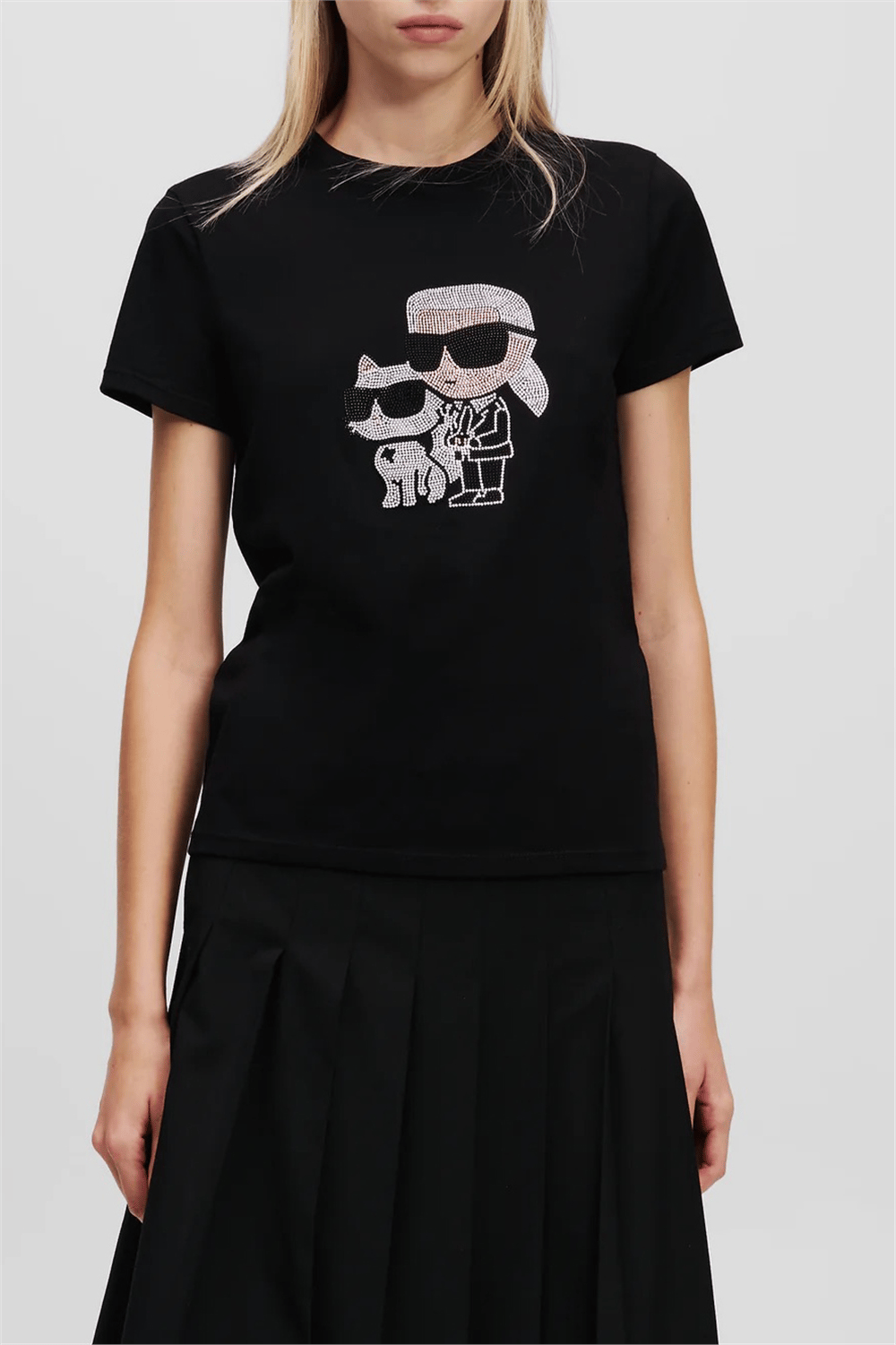 Karl Lagerfeld Ikon Rs Duo Kadın Bisiklet Yaka T-Shirt Siyah