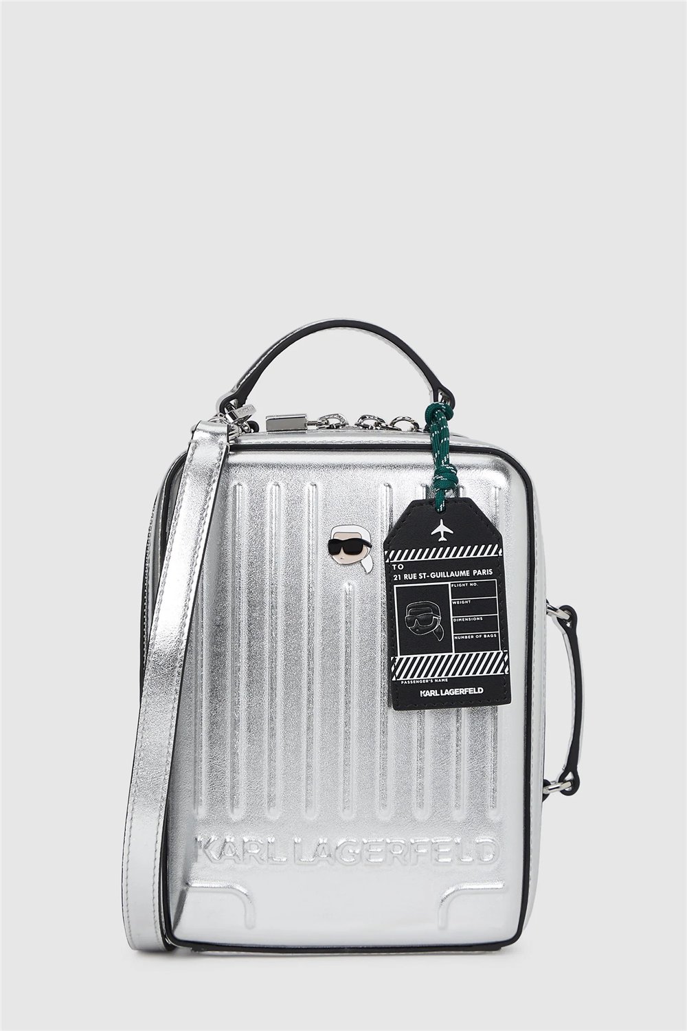 Karl Lagerfeld Ikon Suitcase Crossbody Kadın Omuz Çantası Gümüş