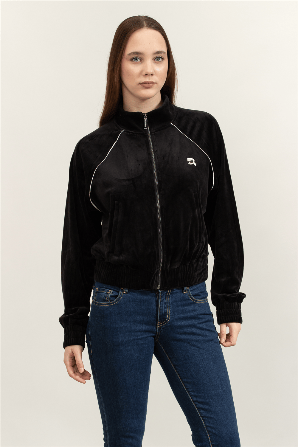 Karl Lagerfeld Ikon Velvet Zip Up Kadın Fermuarlı Sweatshirt