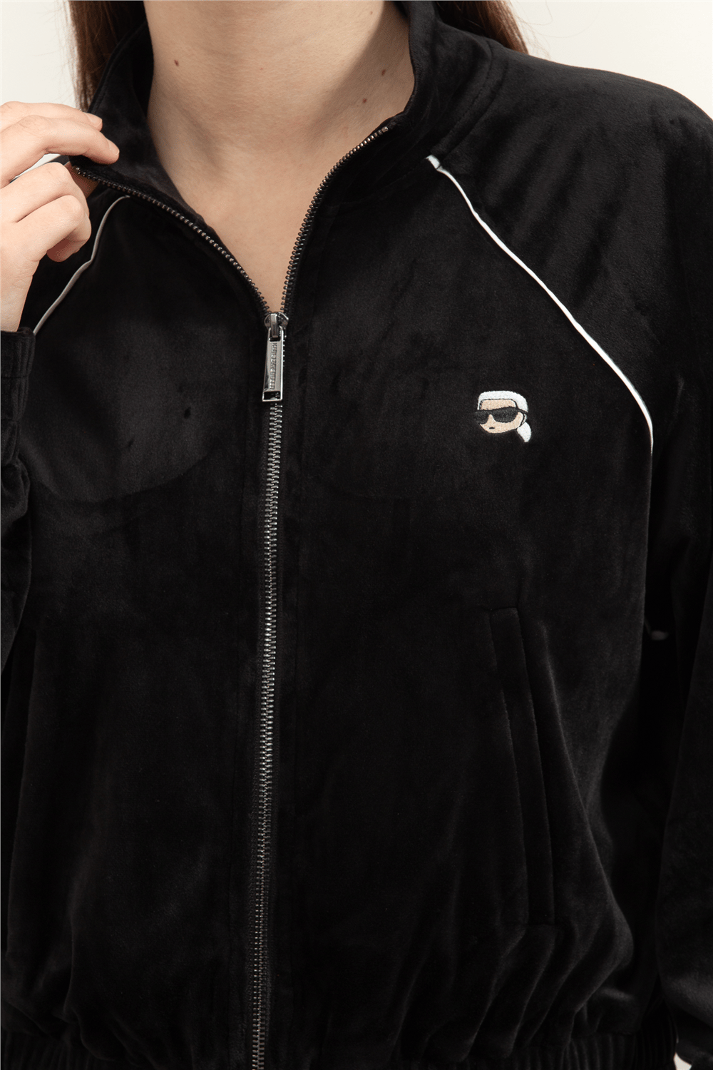 Karl Lagerfeld Ikon Velvet Zip Up Kadın Fermuarlı Sweatshirt