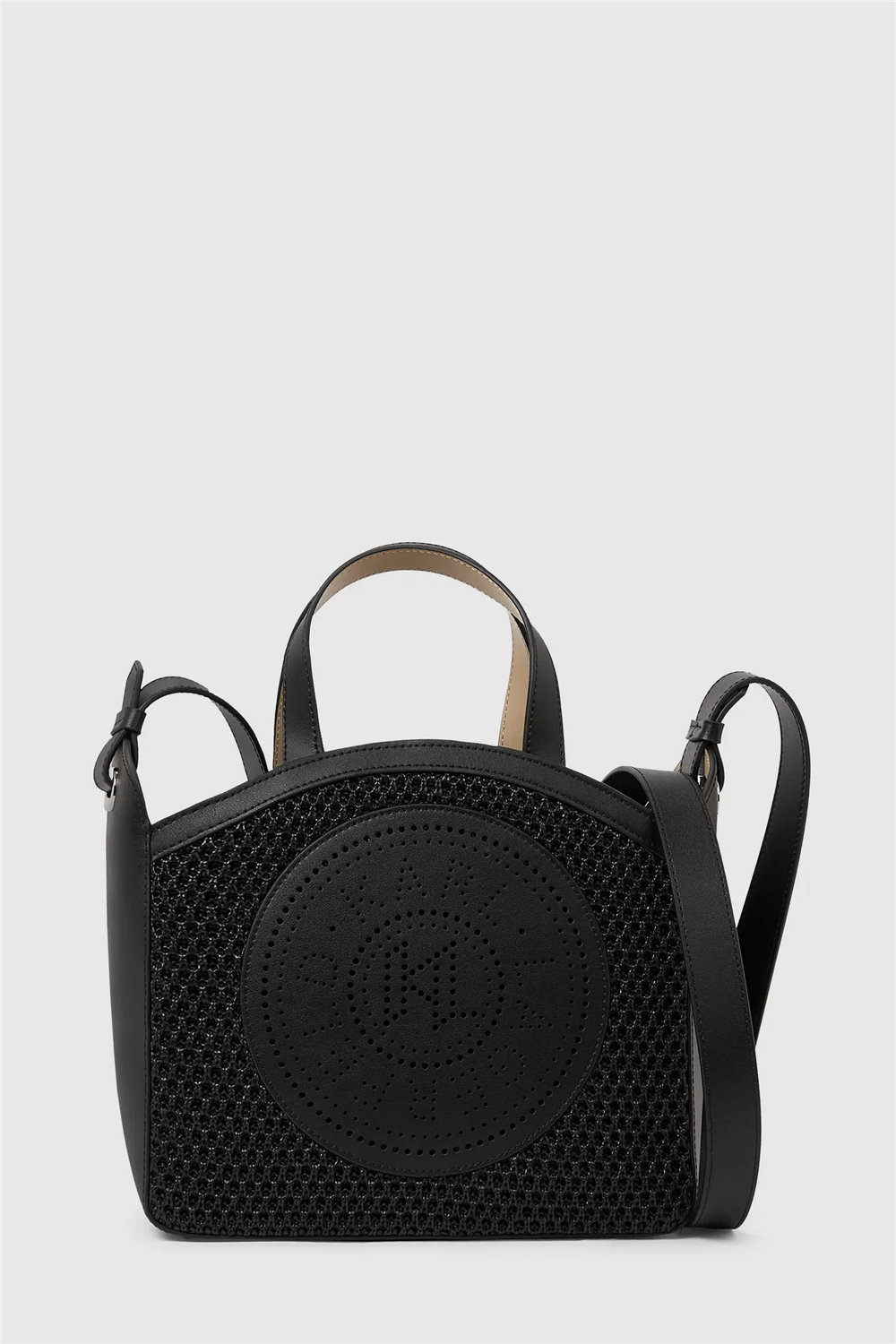 Karl Lagerfeld K/Circle Sm Tote Raffia Mesh Kadın Mini Omuz Çantası Siyah