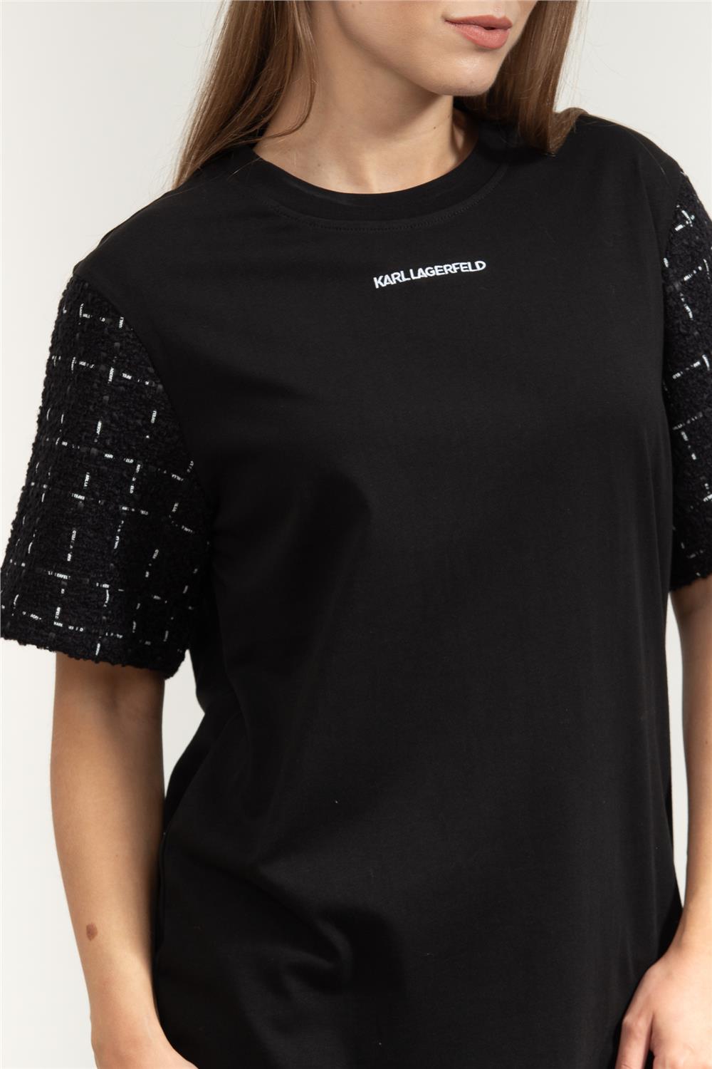 Karl Lagerfeld Logo Boucle Relaxed Kadın Bisiklet Yaka T-Shirt