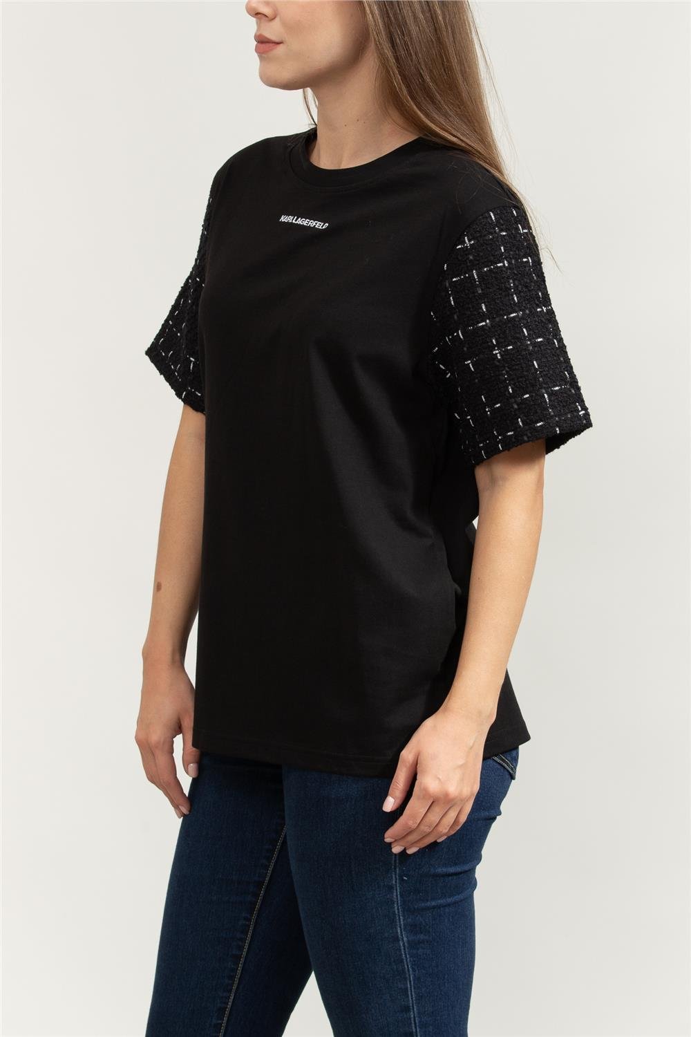 Karl Lagerfeld Logo Boucle Relaxed Kadın Bisiklet Yaka T-Shirt