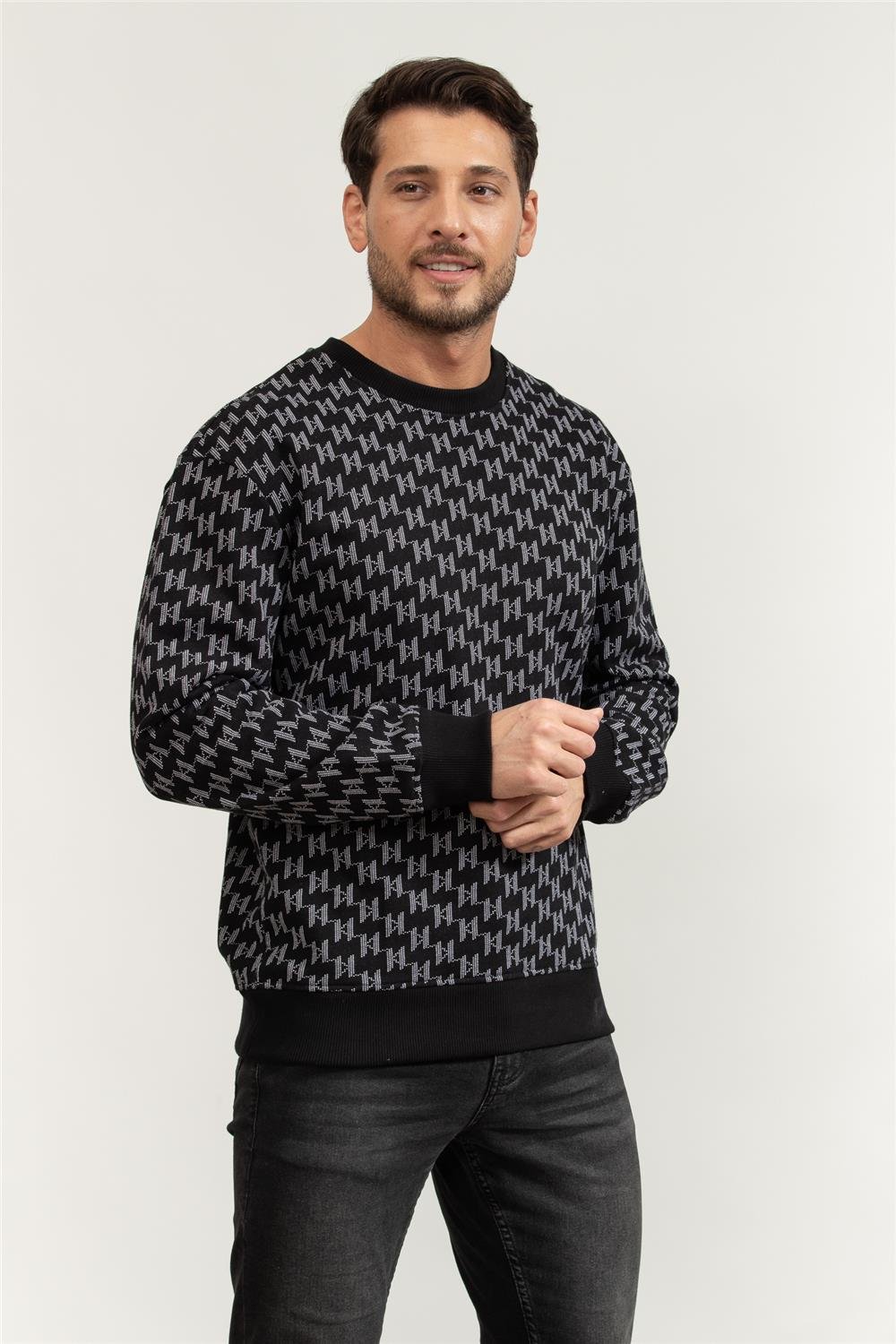 Karl Lagerfeld Monogram Erkek Bisiklet Yaka Sweatshirt