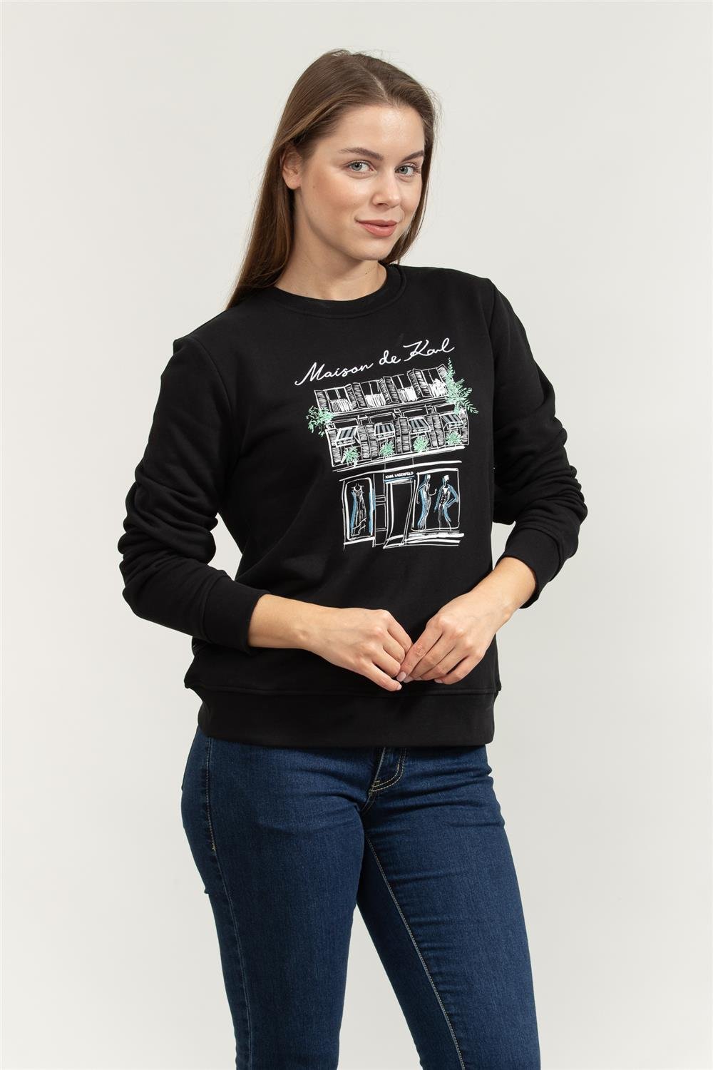 Karl Lagerfeld Paris Sketch Store Kadın Bisiklet Yaka Sweatshirt