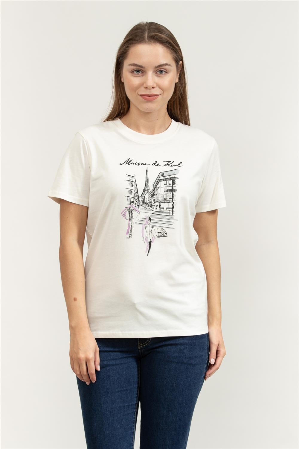 Karl Lagerfeld Paris Sketch Street Kadın Bisiklet Yaka T-Shirt