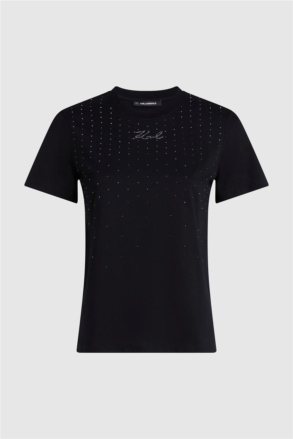 Karl Lagerfeld Rhinestone Rain Kadın Bisiklet Yaka T-Shirt Siyah
