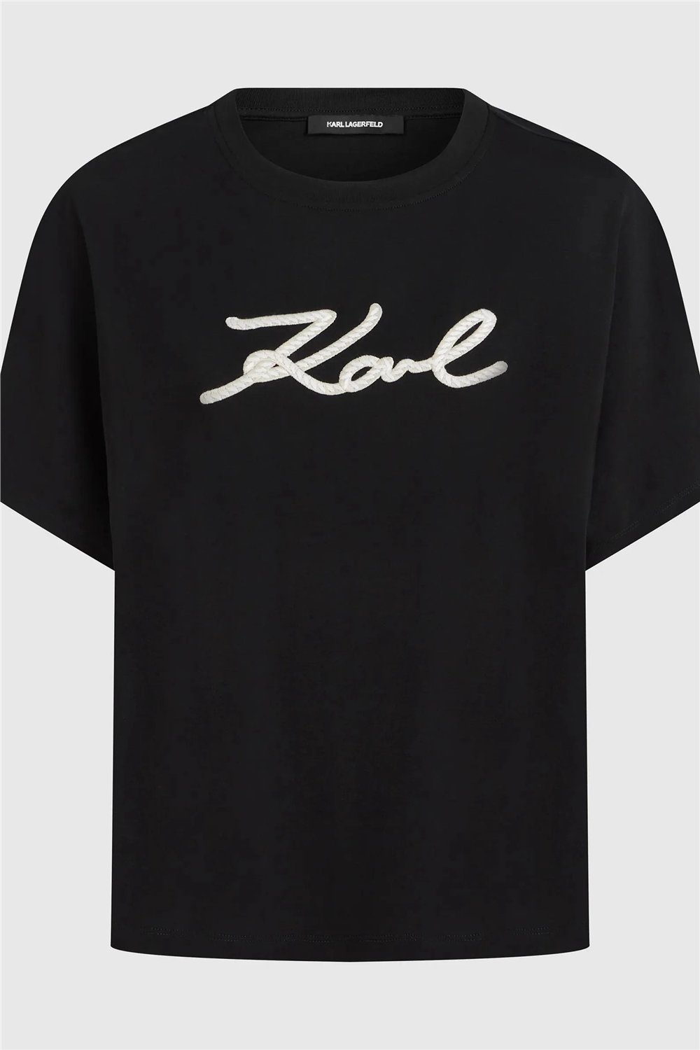 Karl Lagerfeld Rope Logo T-Shirt Kadın Bisiklet Yaka T-Shirt Siyah