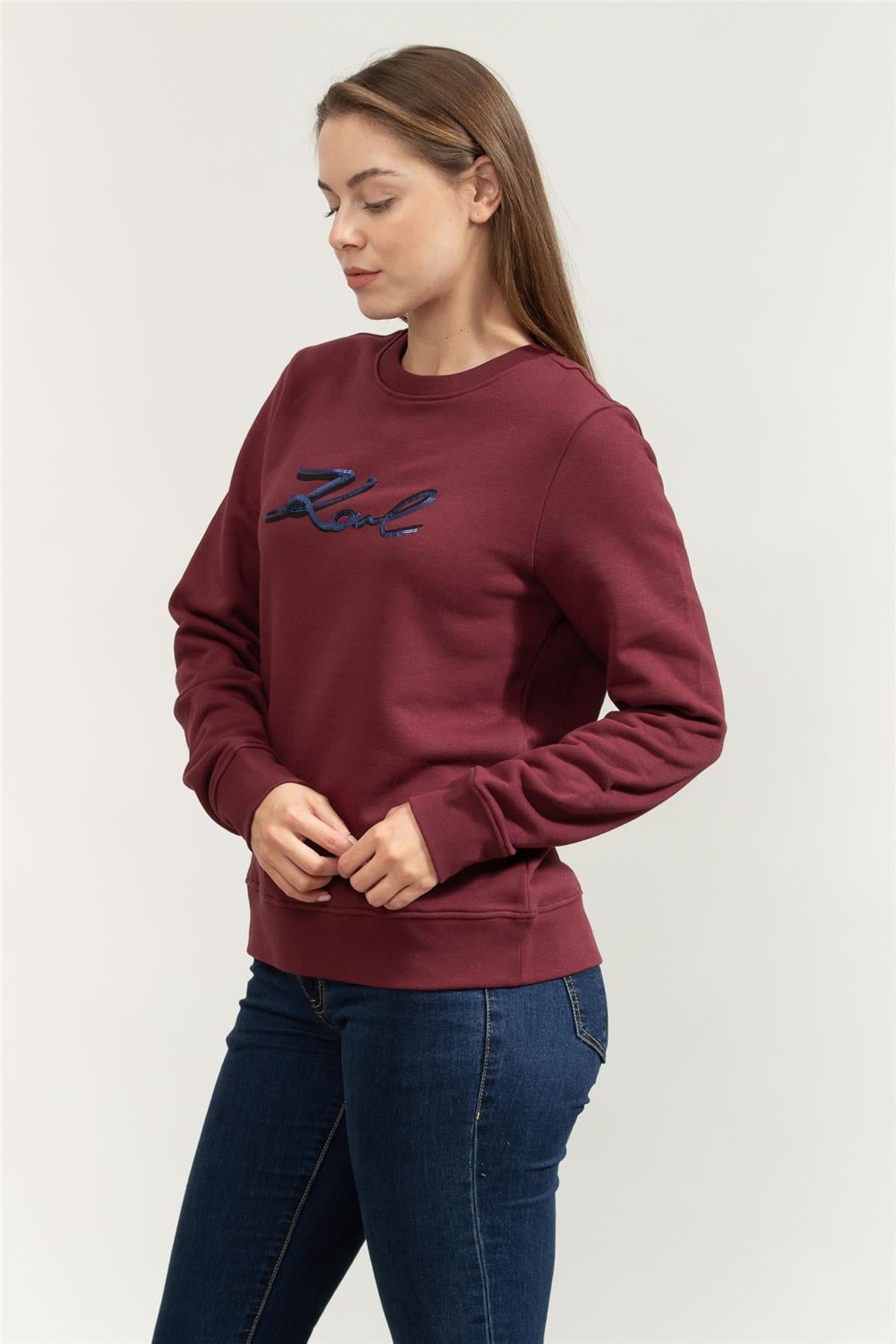 Karl Lagerfeld Signature Sequins Kadın Bisiklet Yaka Sweatshirt