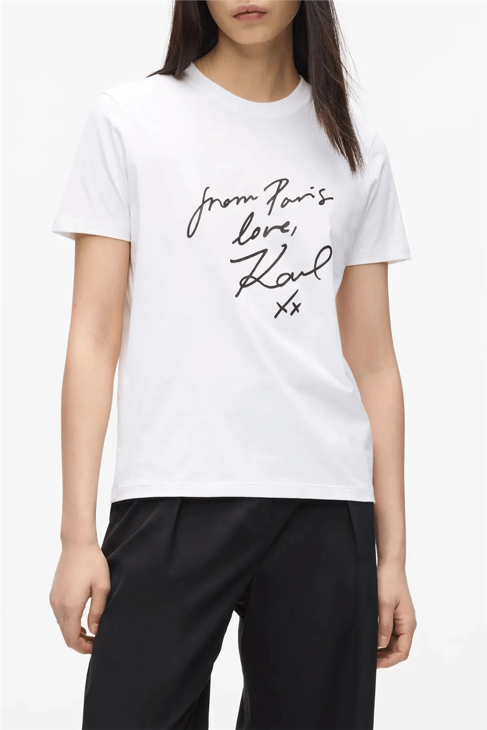 Karl Lagerfeld With Love T-Shirt Kadın Bisiklet Yaka T-Shirt Beyaz