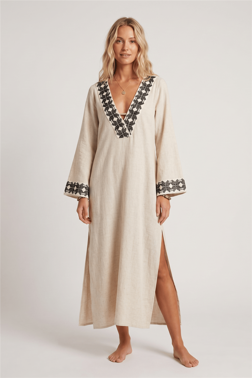 Lalamia Kadın Kenevir Keten Kaftan Ekru