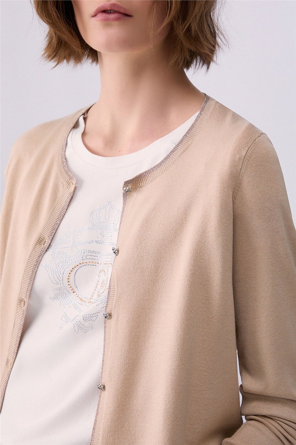 Liu Jo Ecs Maglia Aperta M/L Kadın Triko Bej