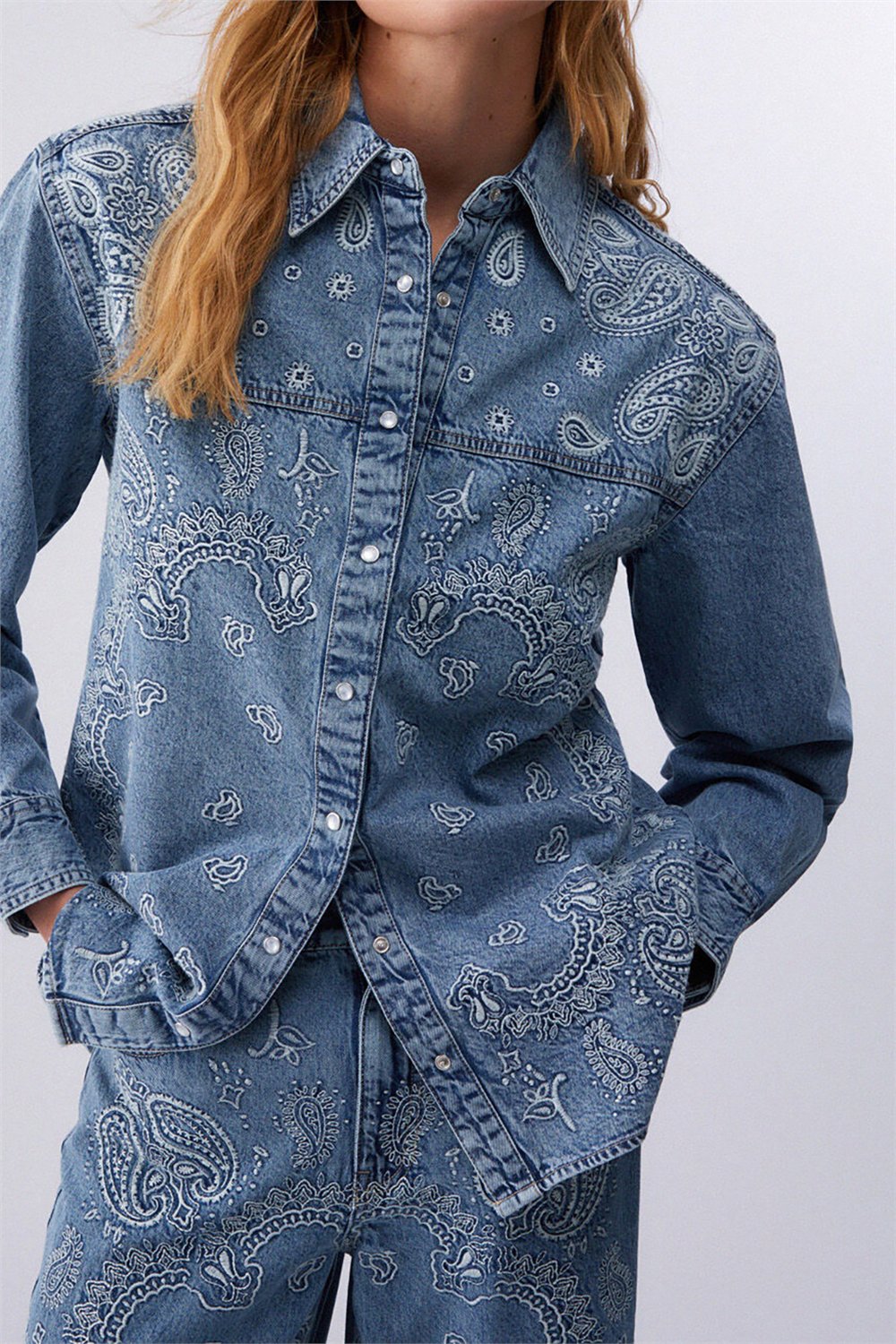 Liu Jo Giacca Camicia Deni Ricamo M/L Kadın Kot Mont Mavi