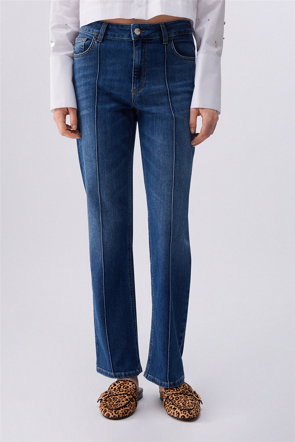 Liu Jo Pant. Straight Nerv.H.W. Kadın Jean Pantolon Mavi