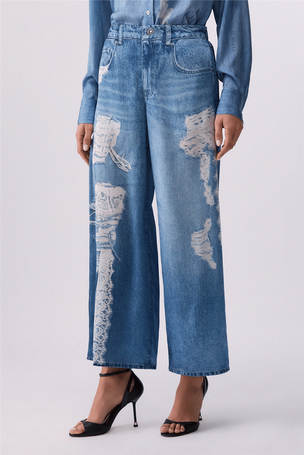 Liu Jo Pant.Flare Digital H.W. Kadın Jean Pantolon Mavi