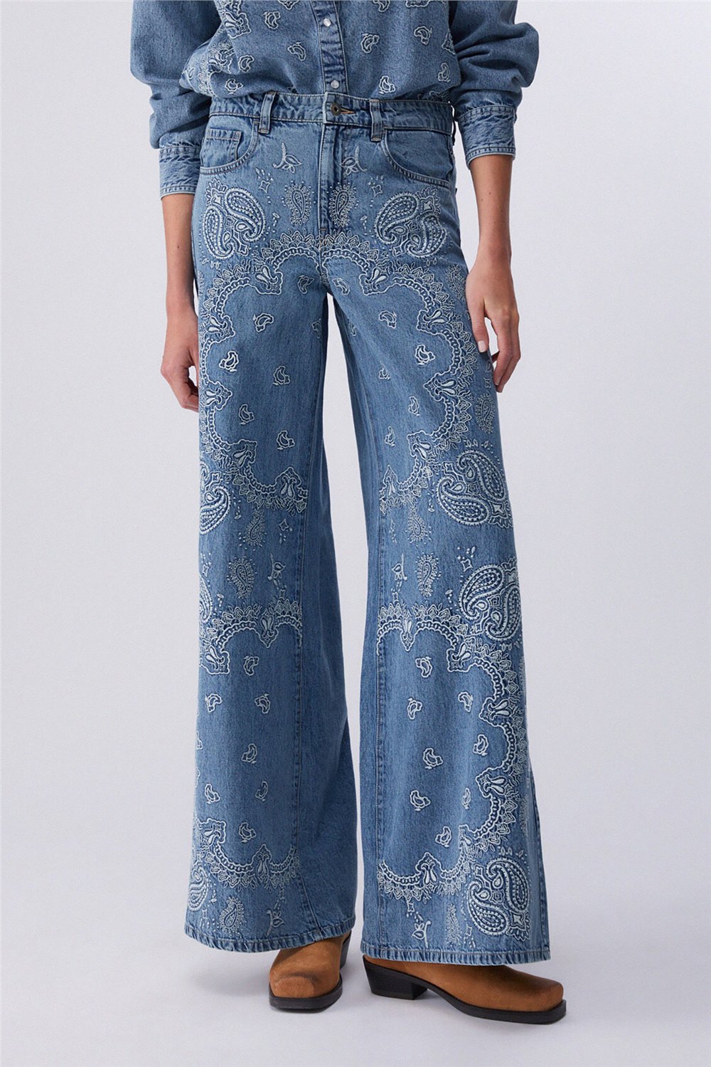 Liu Jo Pant.Flare Ricamo H.W. Kadın Jean Pantolon Mavi