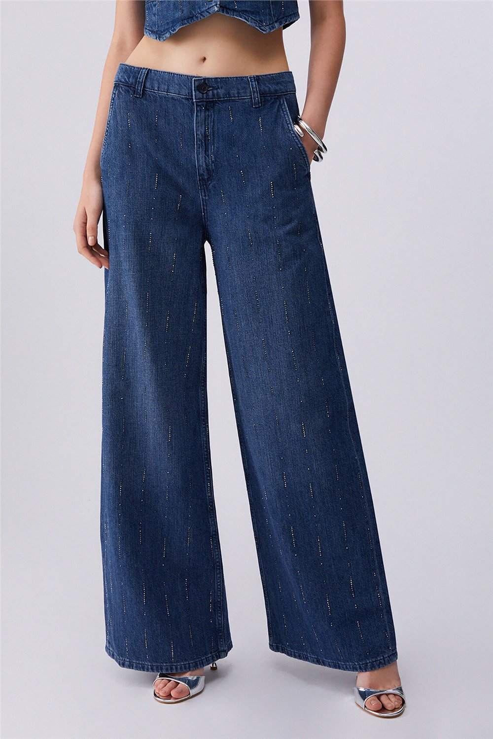Liu Jo Pant.Flare Strass Reg.W. Kadın Jean Pantolon Mavi