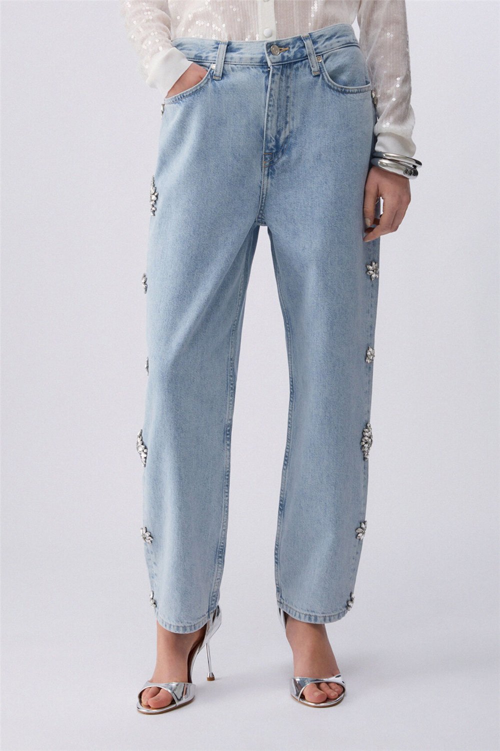 Liu Jo Pant.Straight Studs H.W. Kadın Jean Pantolon Mavi
