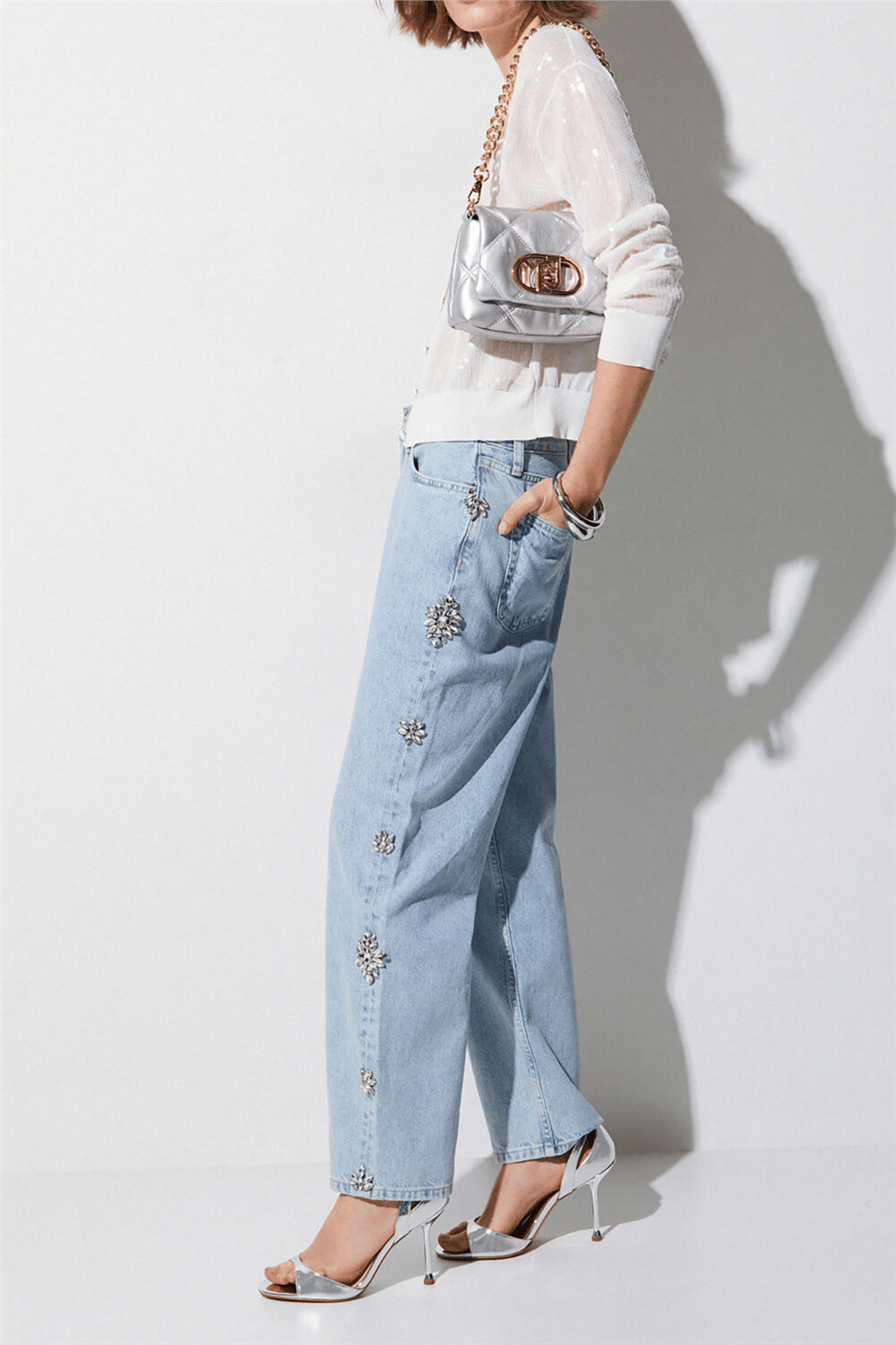 Liu Jo Pant.Straight Studs H.W. Kadın Jean Pantolon Mavi