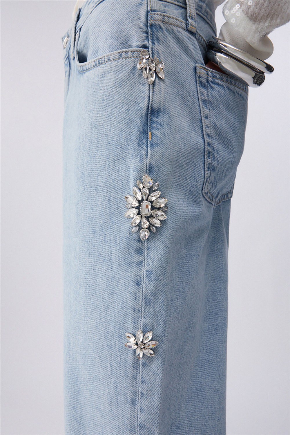 Liu Jo Pant.Straight Studs H.W. Kadın Jean Pantolon Mavi