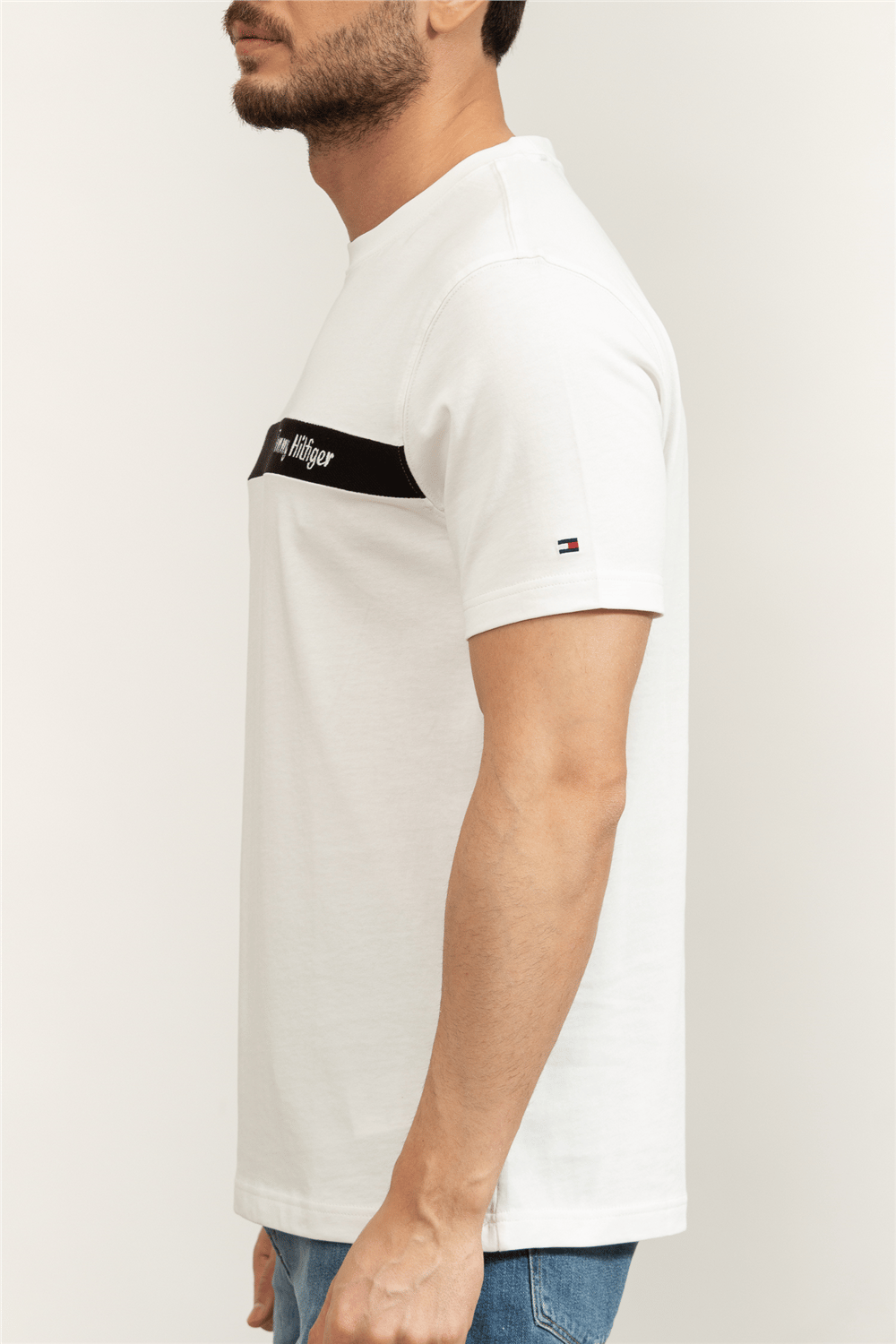 Tommy Hilfiger Loopback Stripe Graphic Tee Erkek Bisiklet Yaka T-Shirt