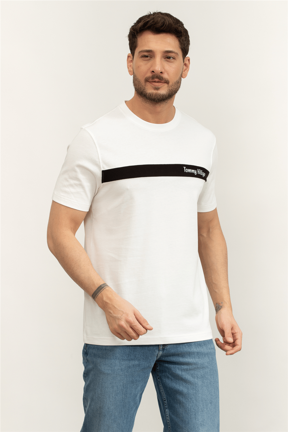 Tommy Hilfiger Loopback Stripe Graphic Tee Erkek Bisiklet Yaka T-Shirt