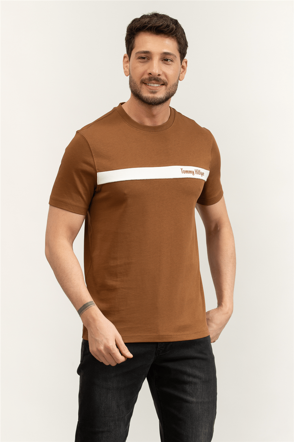 Tommy Hilfiger Loopback Stripe Graphic Tee Erkek Bisiklet Yaka T-Shirt