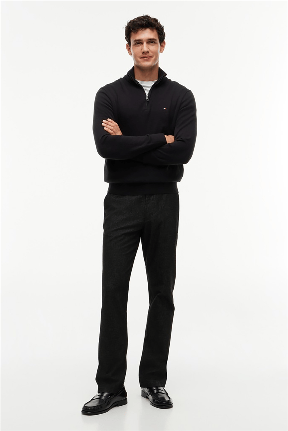 Tommy Hilfiger Pima Org Ctn Cashmere Zip Mock Erkek Triko Siyah