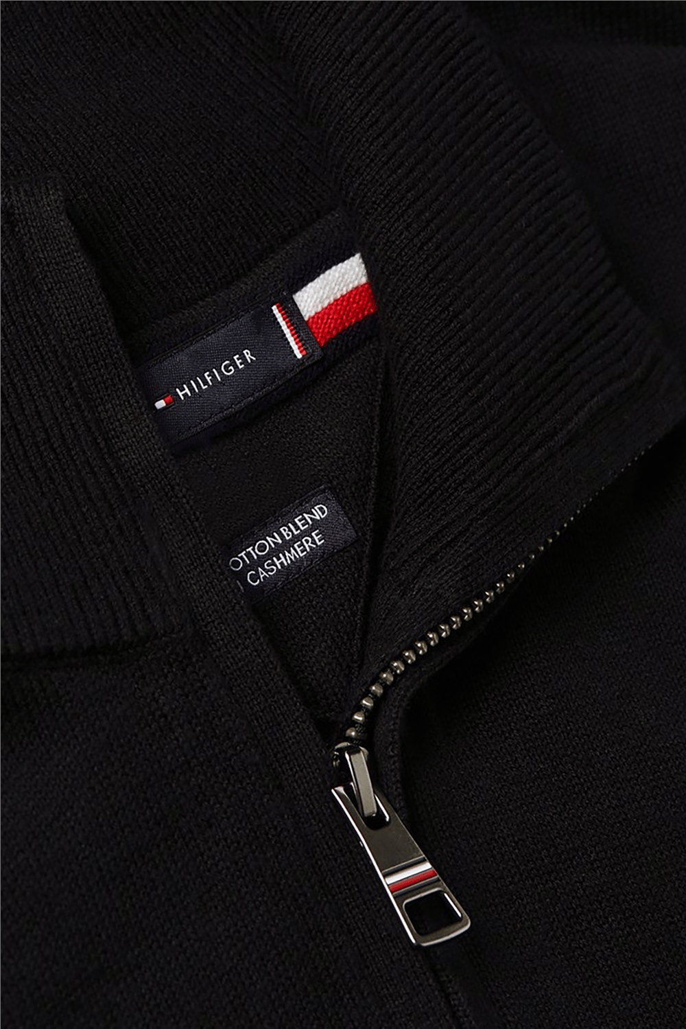 Tommy Hilfiger Pima Org Ctn Cashmere Zip Mock Erkek Triko Siyah
