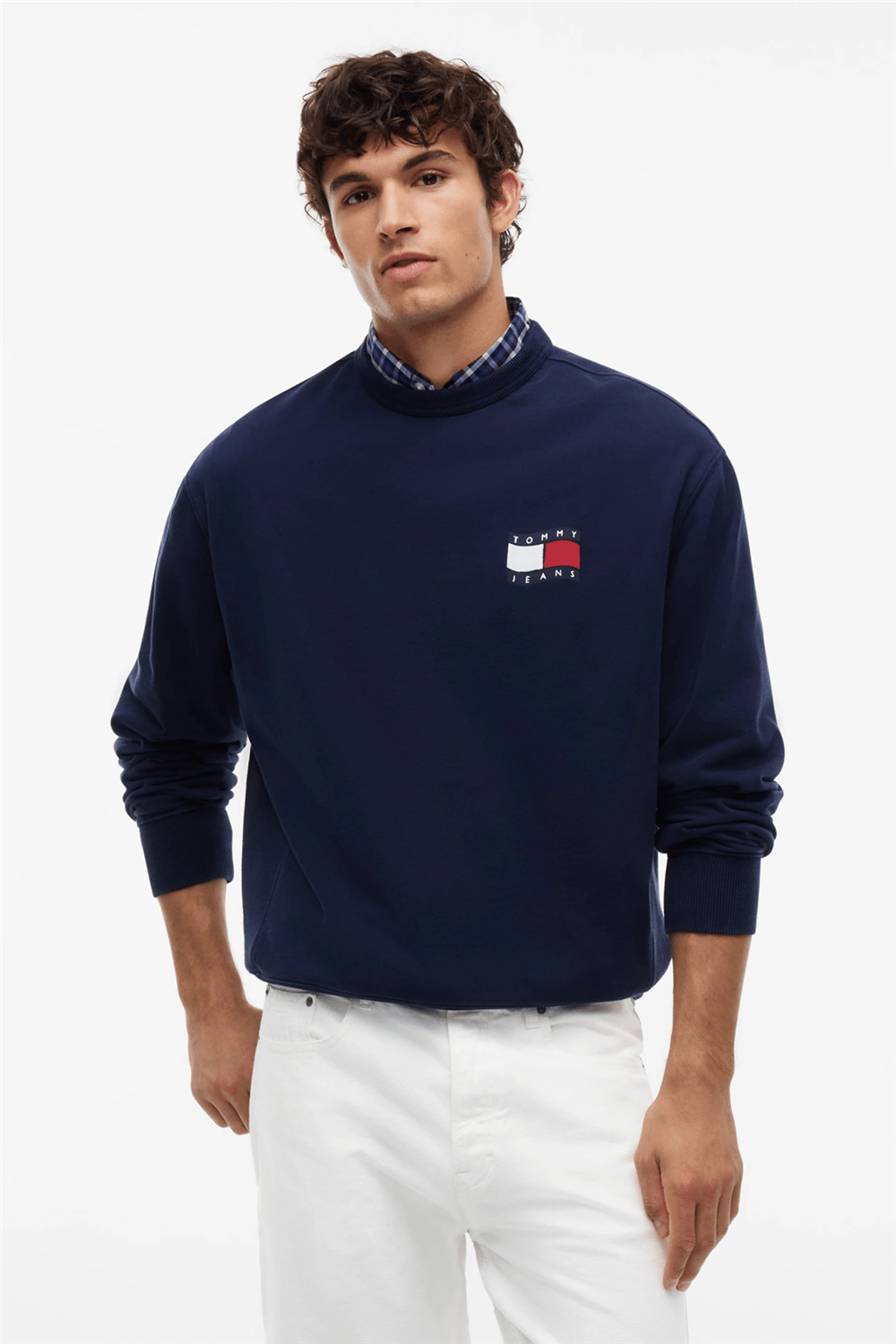 Tommy Hilfiger Tjm Rlx Wavy Flag Erkek Bisiklet Yaka Sweatshirt Mavi