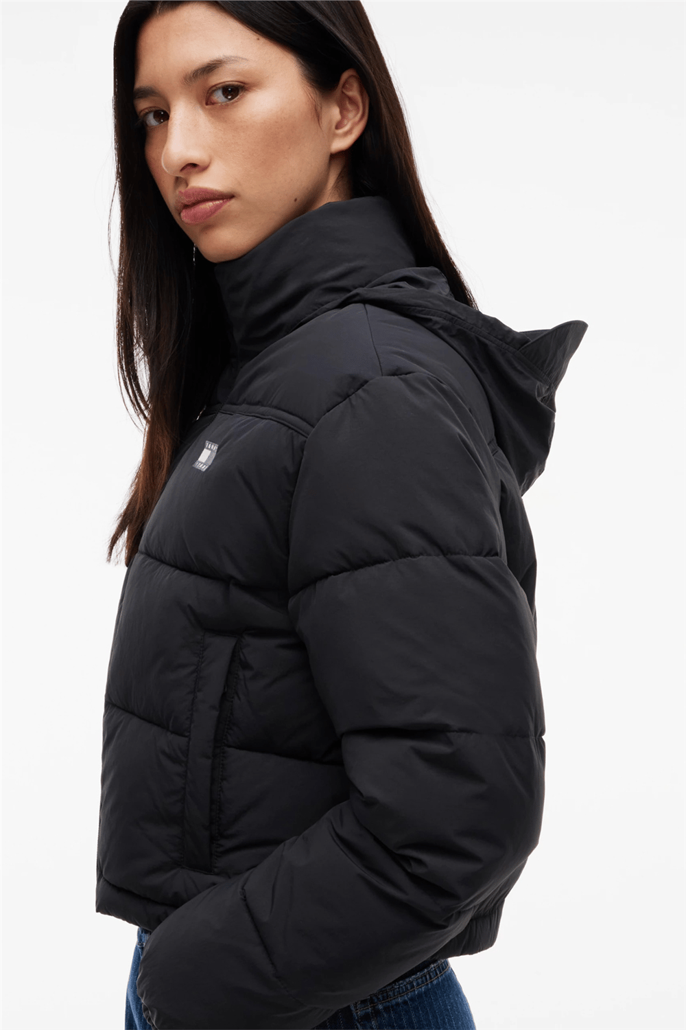Tommy Hilfiger Tjw Flag Back Crop Ess Puffer Kadın Şişme Mont Siyah