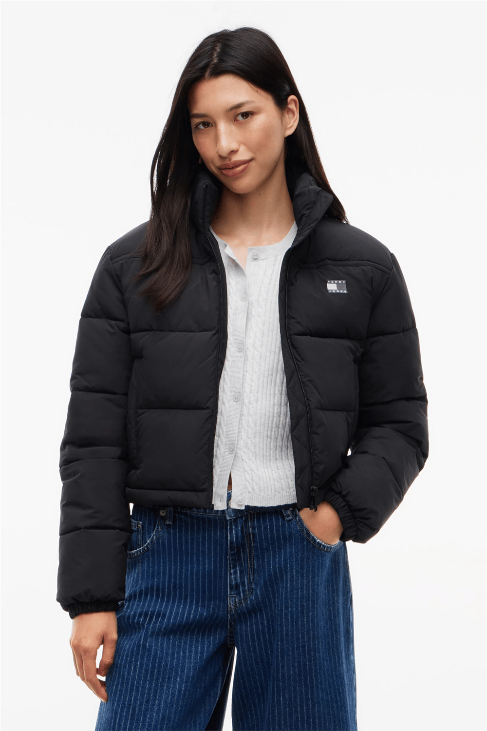 Tommy Hilfiger Tjw Flag Back Crop Ess Puffer Kadın Şişme Mont Siyah