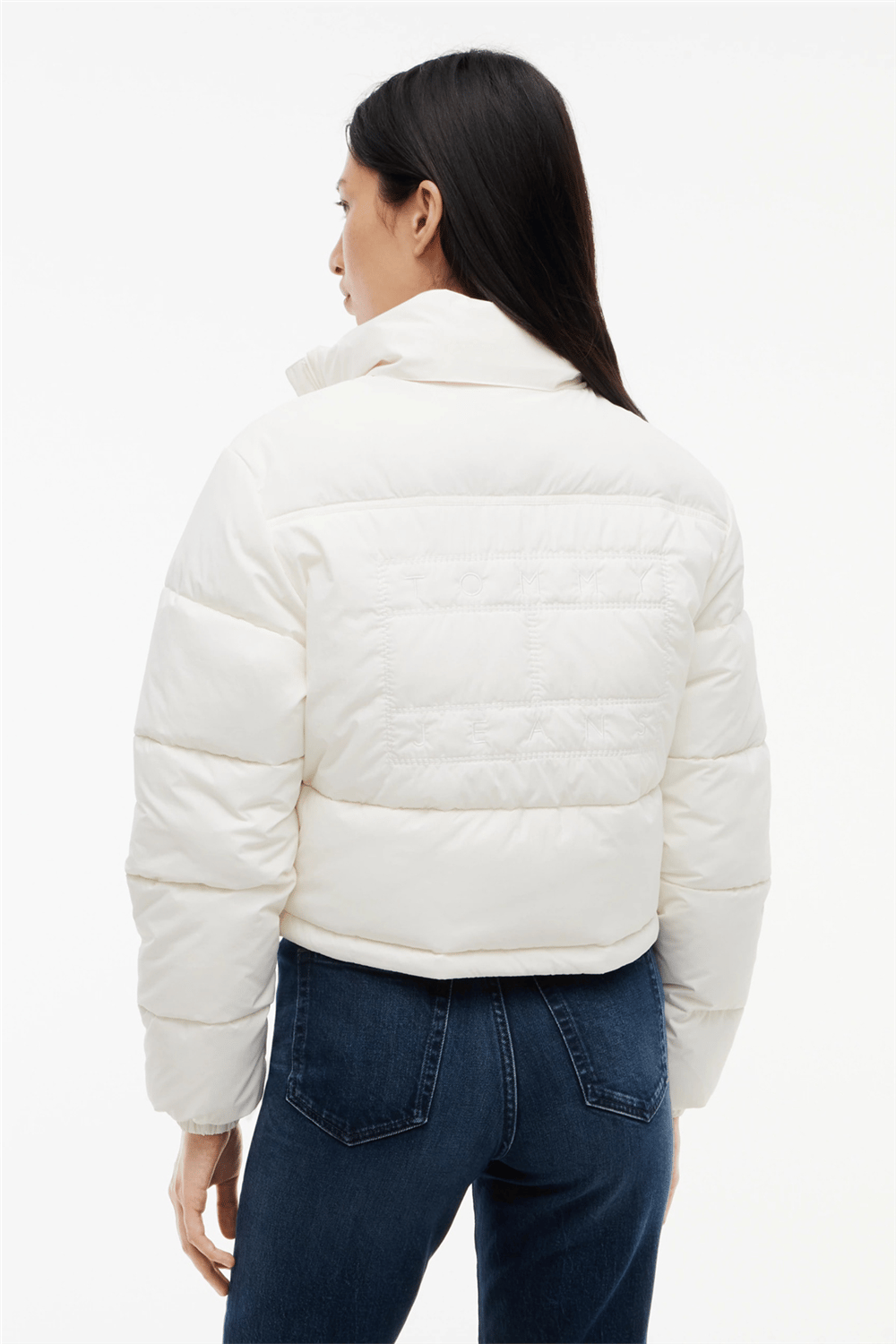 Tommy Hilfiger Tjw Flag Back Crop Ess Puffer Kadın Şişme Mont Beyaz