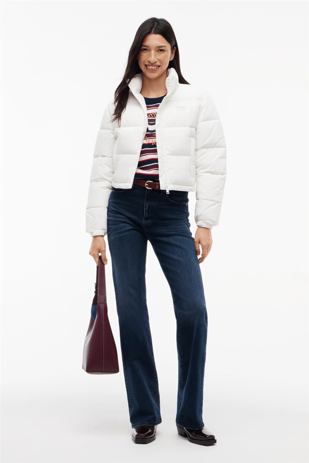Tommy Hilfiger Tjw Flag Back Crop Ess Puffer Kadın Şişme Mont Beyaz