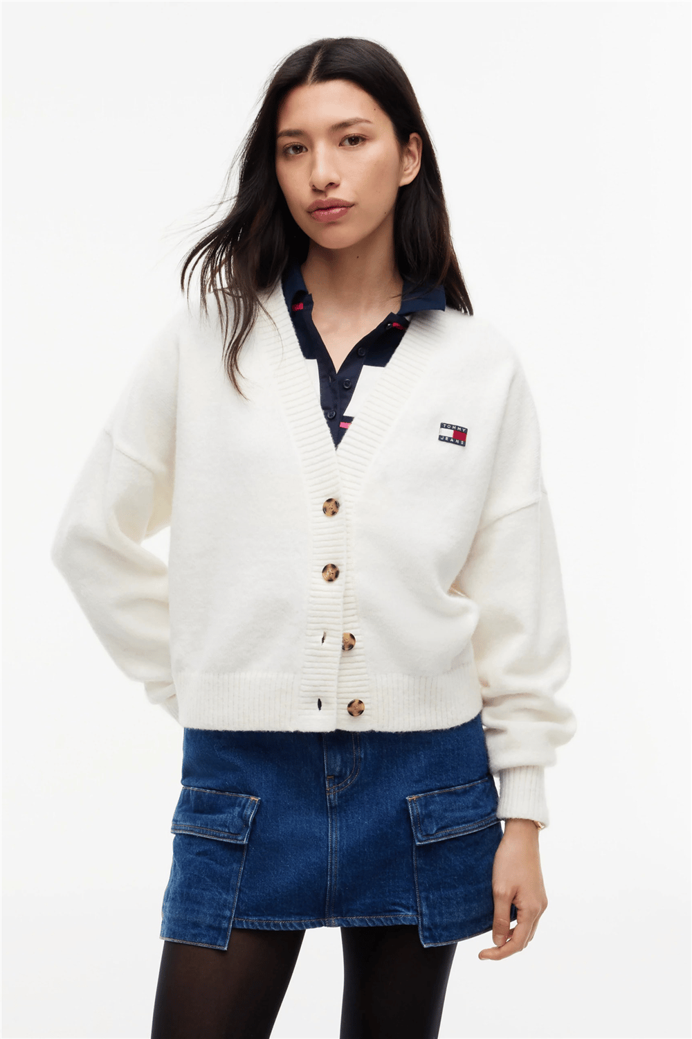 Tommy Hilfiger Tjw Fluffy Badge Cardigan Ext Kadın Triko Beyaz