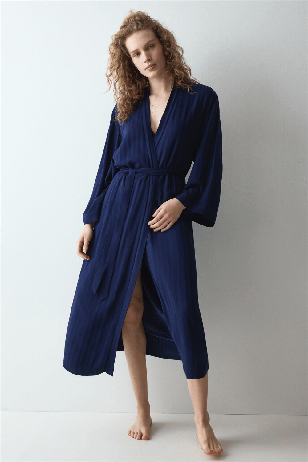 Triumph Amourette Jacquard Long Robe Kadın Sabahlık Lacivert