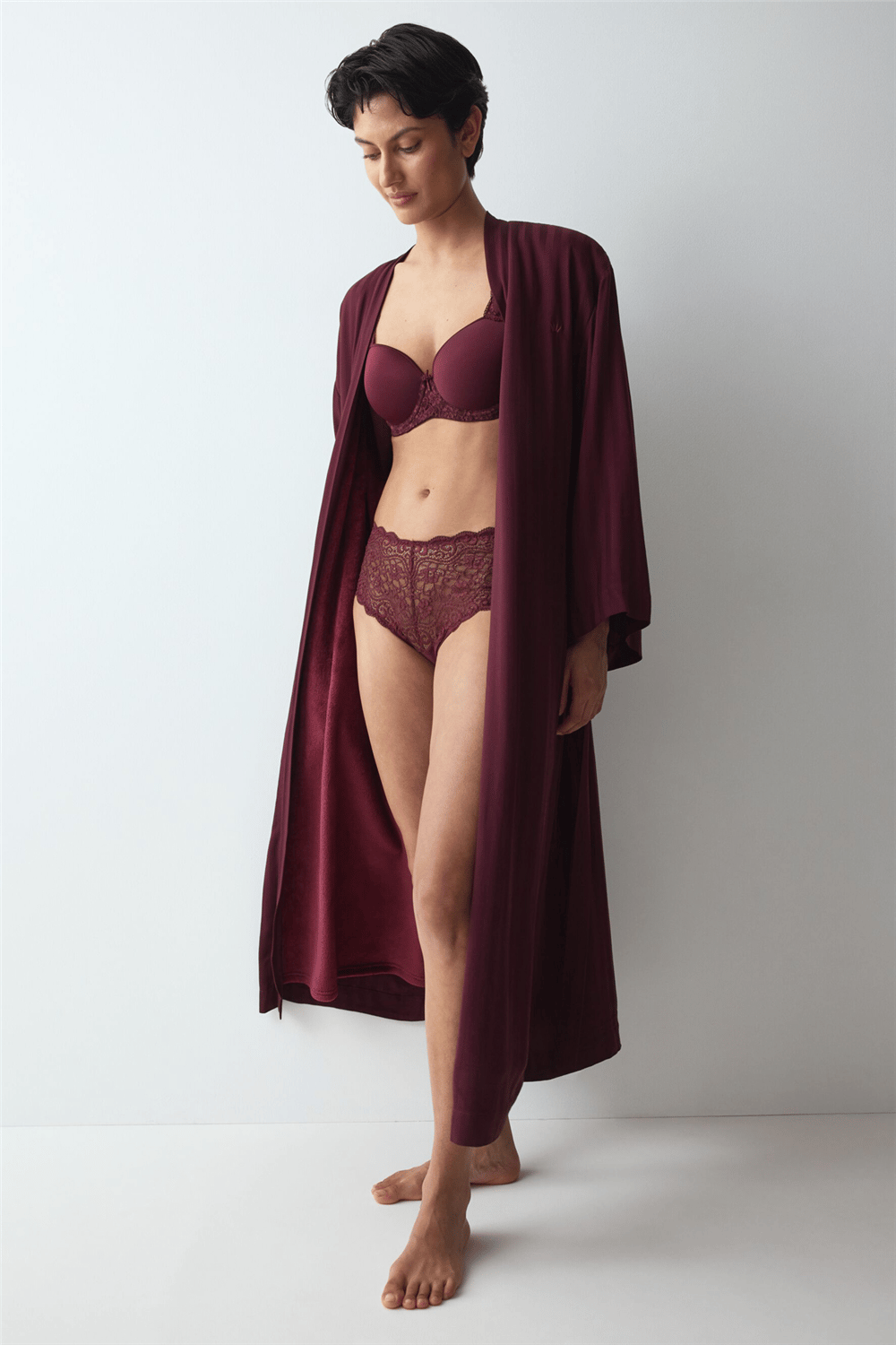 Triumph Amourette Jacquard Long Robe Kadın Sabahlık Bordo