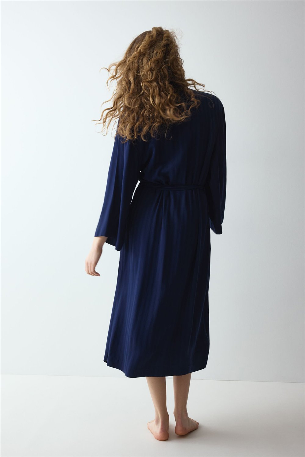 Triumph Amourette Jacquard Long Robe Kadın Sabahlık Lacivert