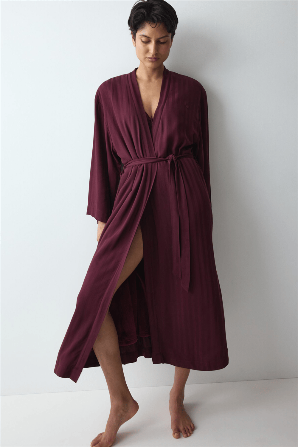Triumph Amourette Jacquard Long Robe Kadın Sabahlık Bordo