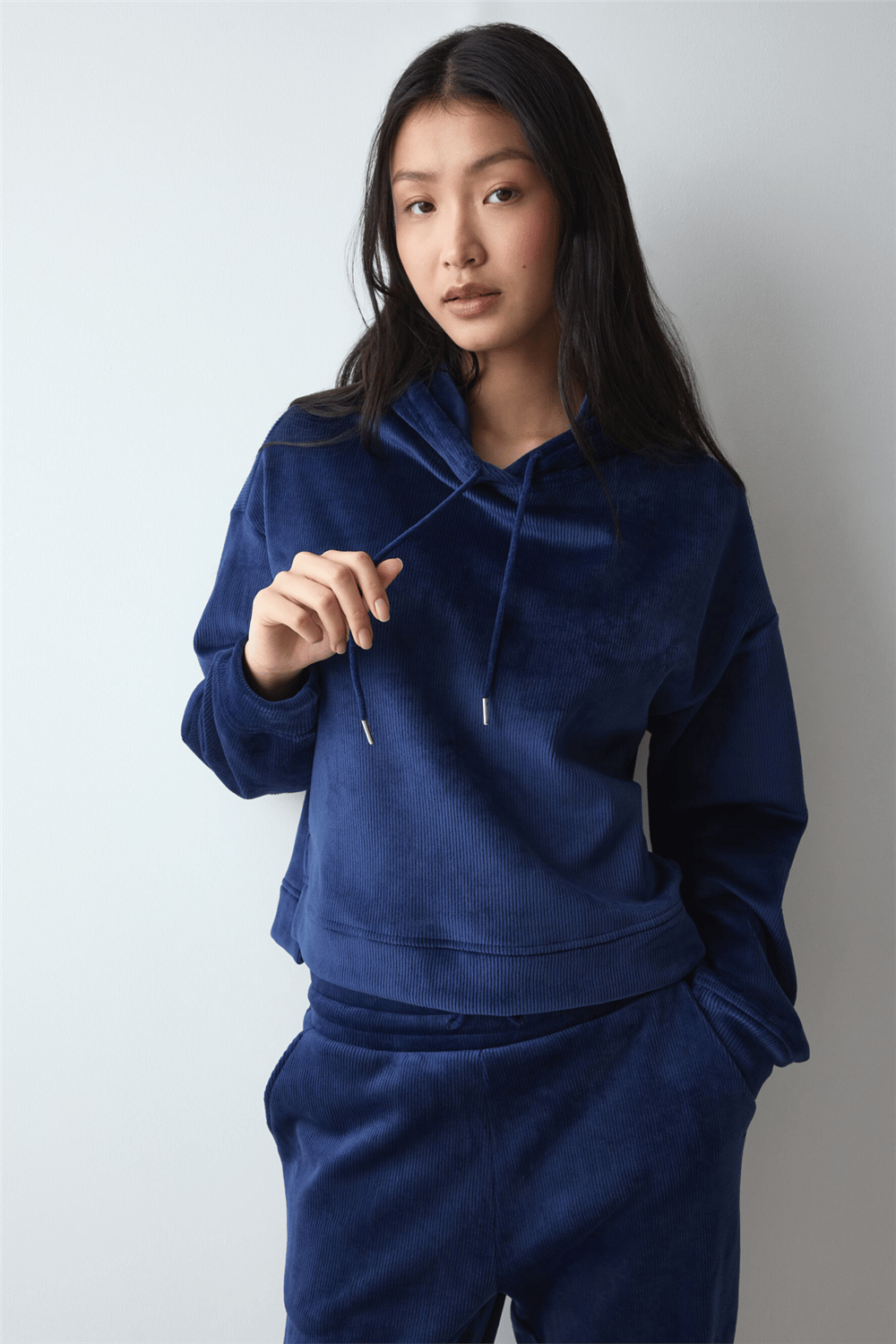 Triumph Velour Rib Hoodie Kadın Kapüşonlu Sweatshirt Lacivert