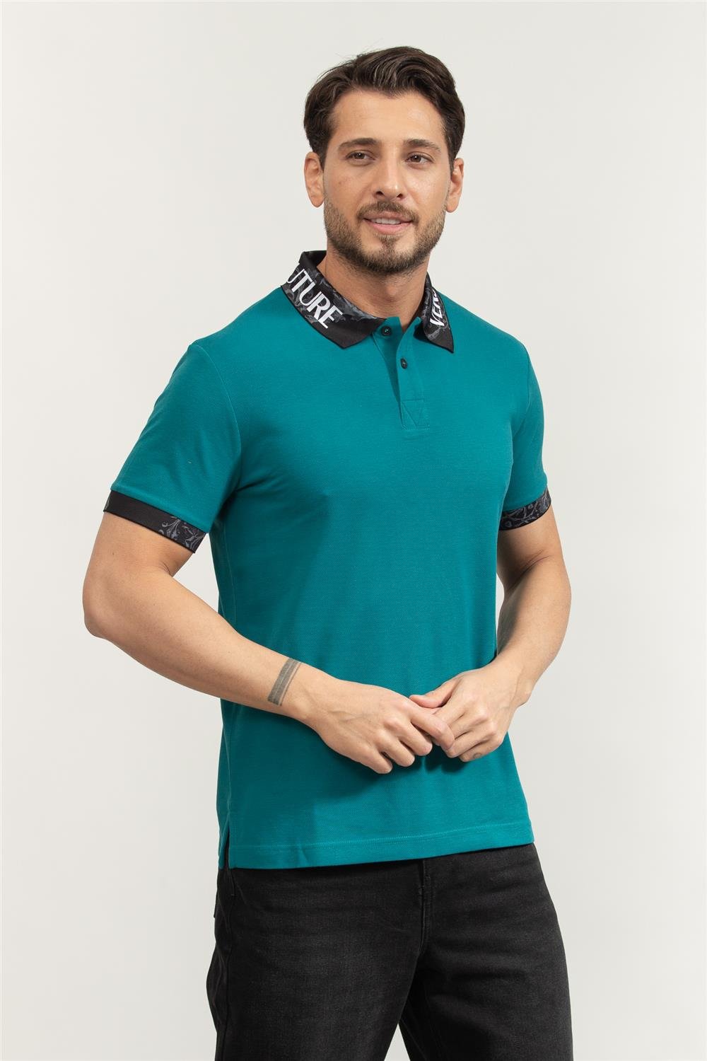 Versace Jeans Couture Cotton Piquet Erkek Polo Yaka T-Shirt