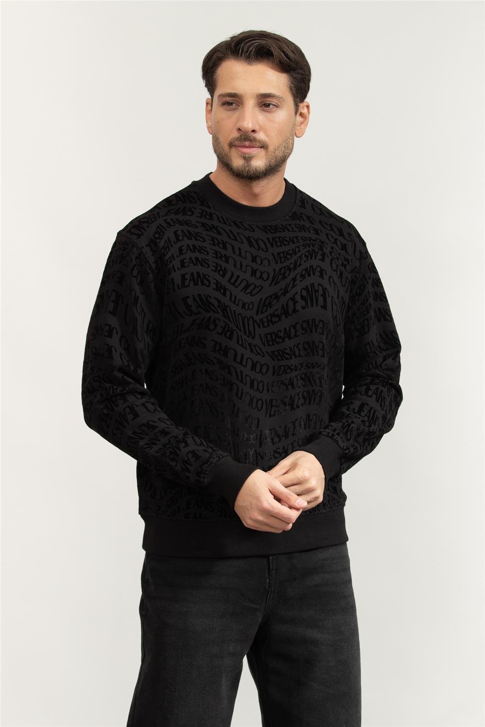 Versace Jeans Couture Fleece Flock Liquify Erkek Bisiklet Yaka Sweatshirt