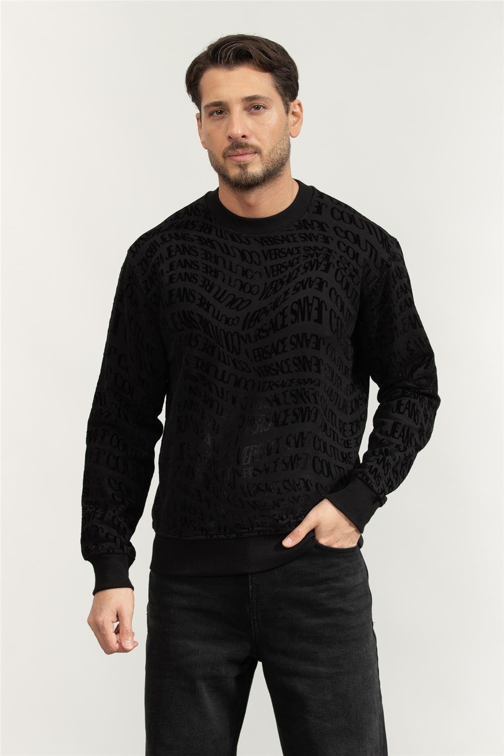 Versace Jeans Couture Fleece Flock Liquify Erkek Bisiklet Yaka Sweatshirt