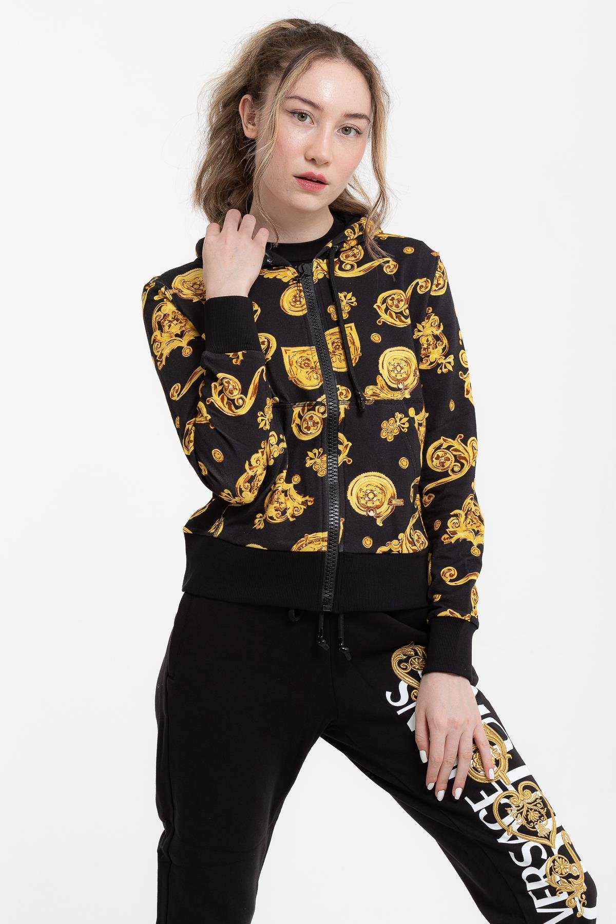 Versace Jeans Couture Fleece Print Gioielli Kapüşonlu Kadın Sweatshirt