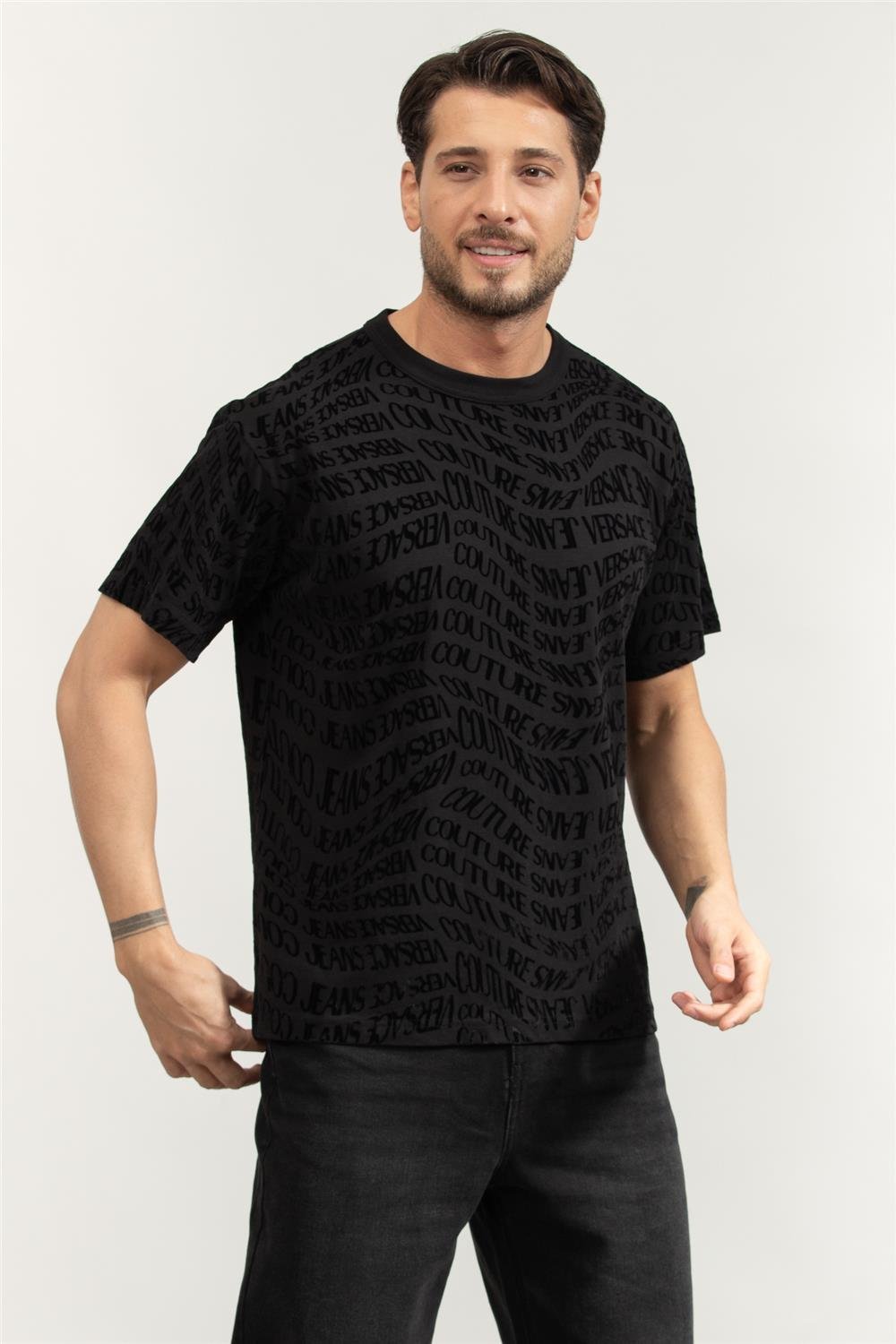 Versace Jeans Couture Jer Cot Flock Liquify Erkek Bisiklet Yaka T-Shirt