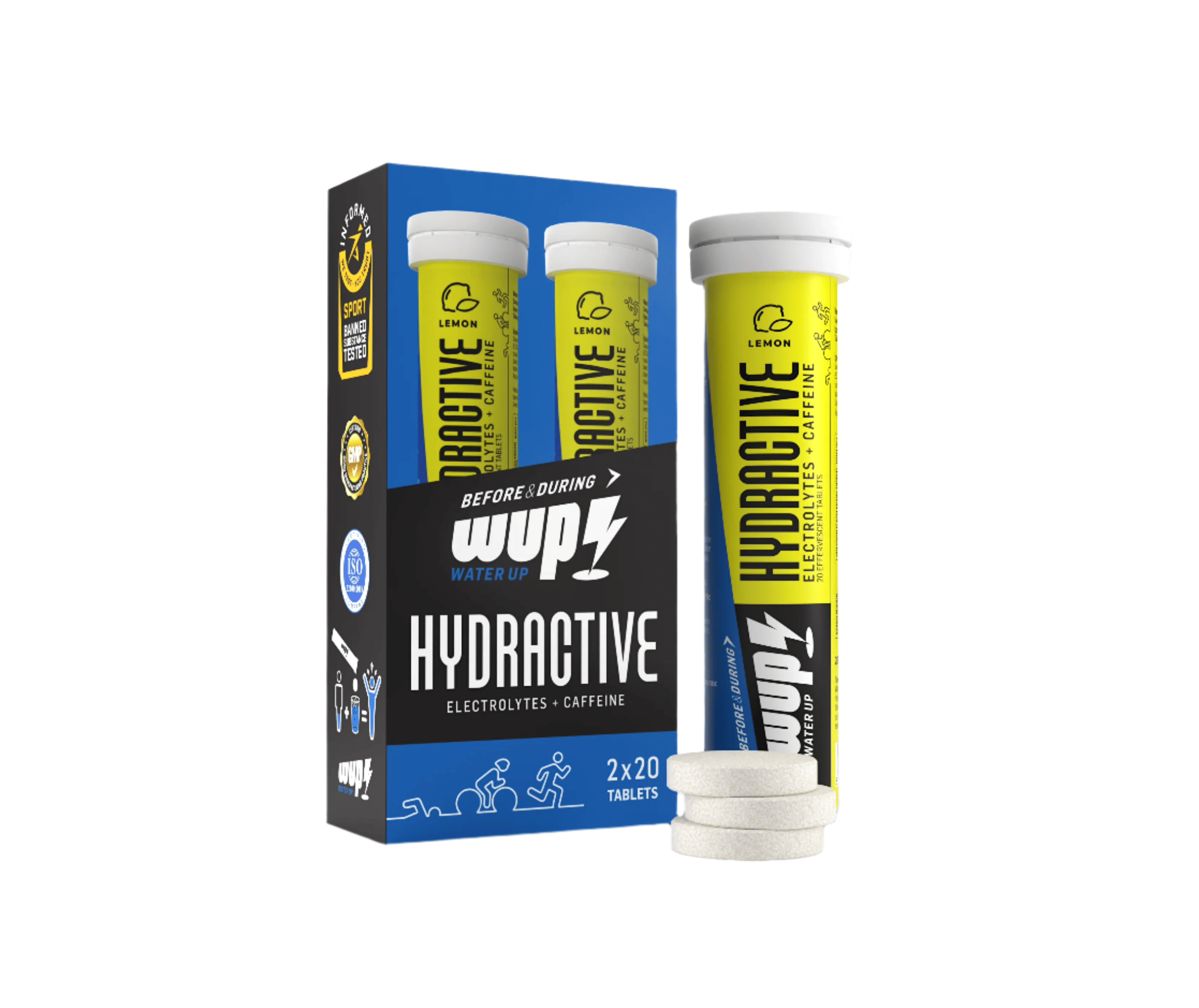 WUP Hydractive Elektrolit ve Kafeinli Efervesan Tablet Limonlu Kutu (2x20 Tablet)