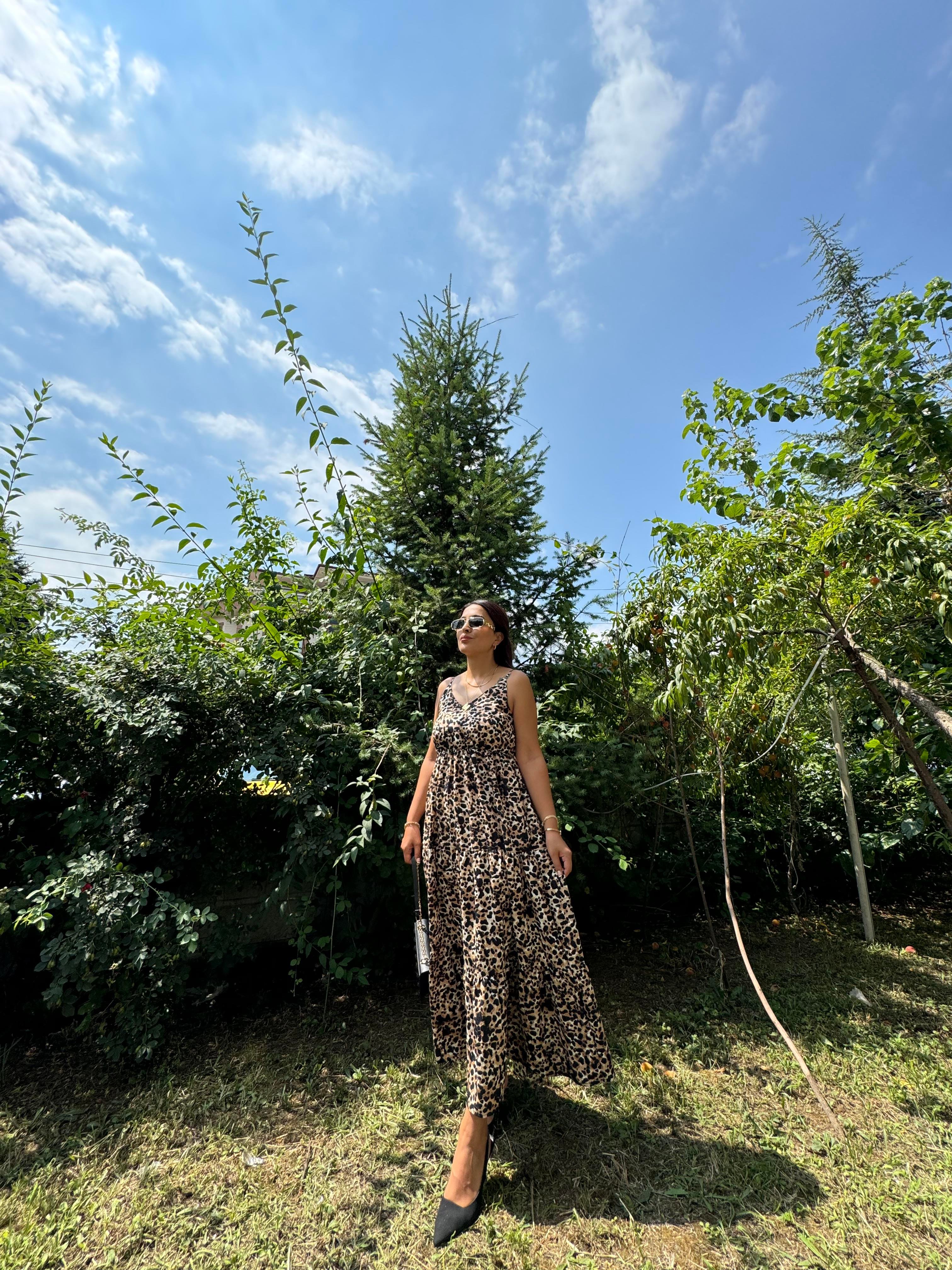 Askılı Leopar Elbise 