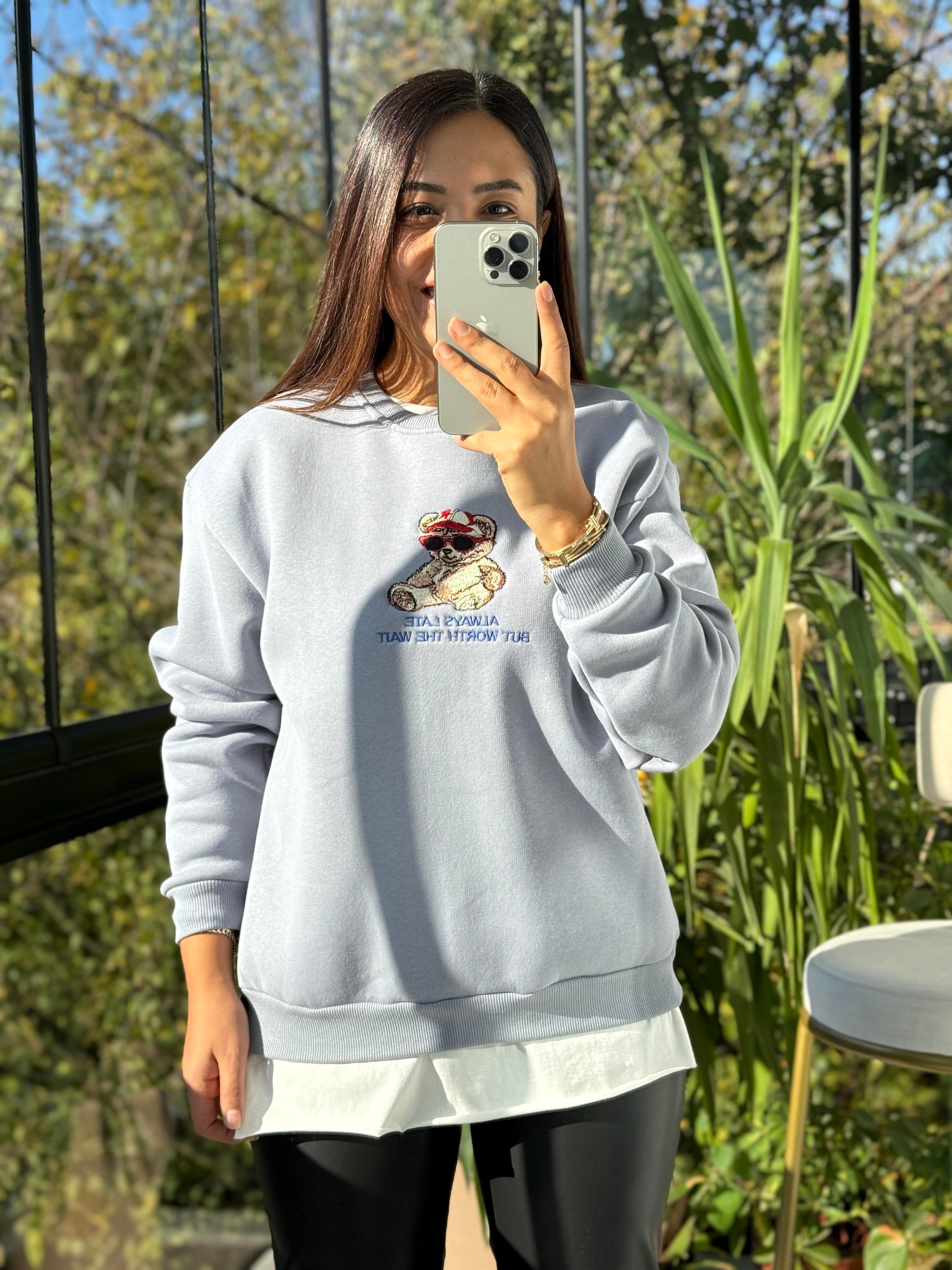 Ayıcıklı Sweatshirt Mavi