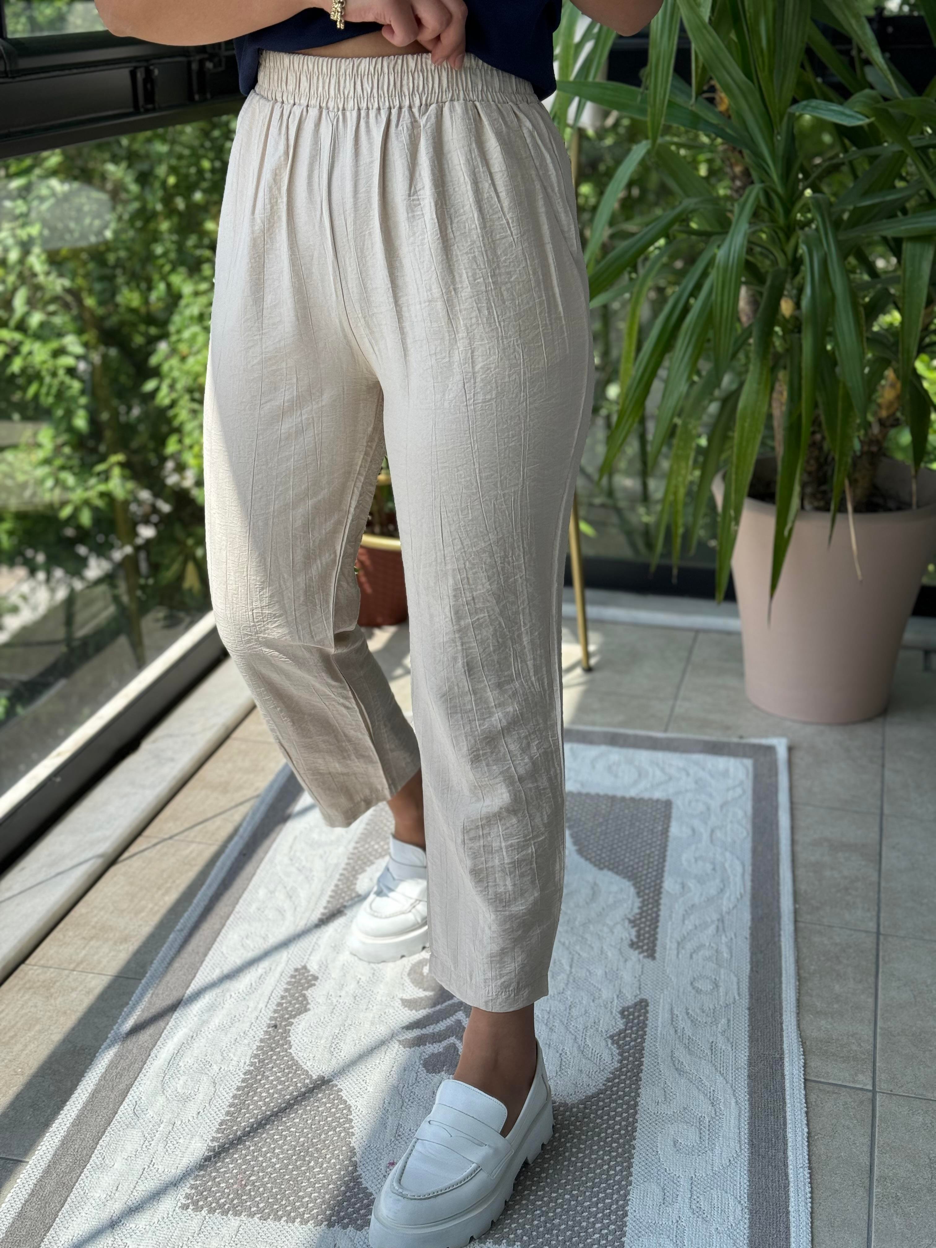 Bej Tensel Kumaş Pantolon