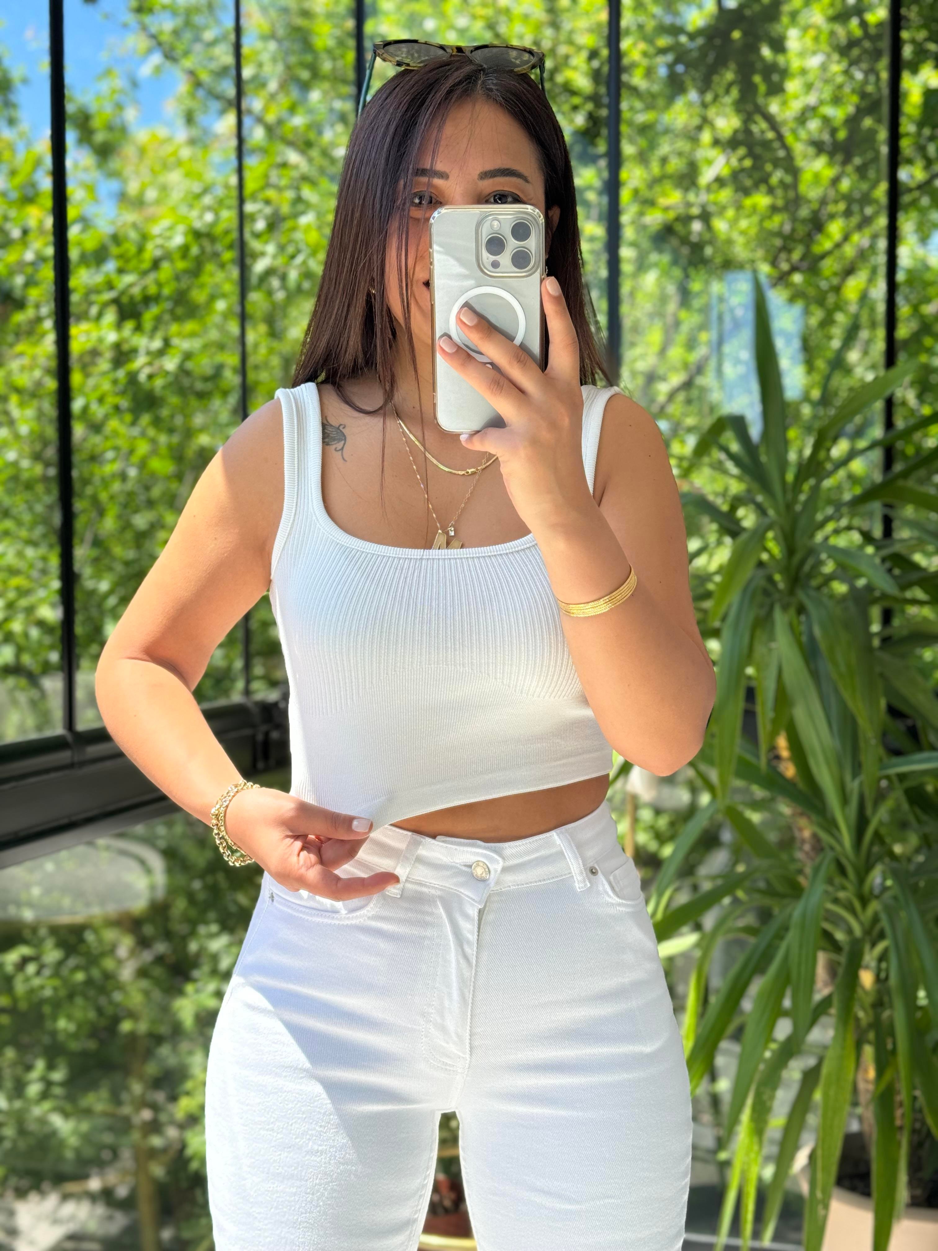 Beyaz Kalın Askılı Crop